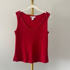 Dressbarn Red Rhinestone Scoop Neck Sleeveless Cotton Tank Top Size M